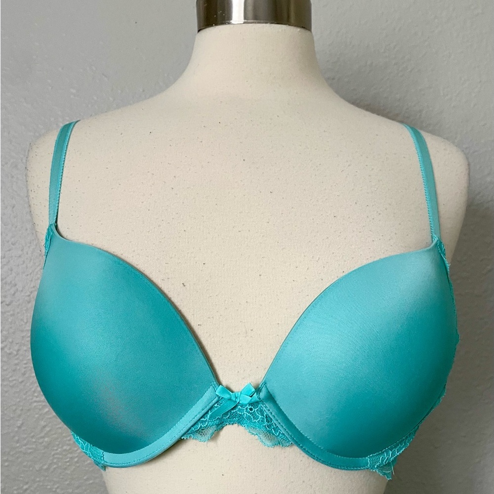 Victoria's Secret Turquoise Lace-Trim Molded Cup Dream Angels Push Up Bra 34D
